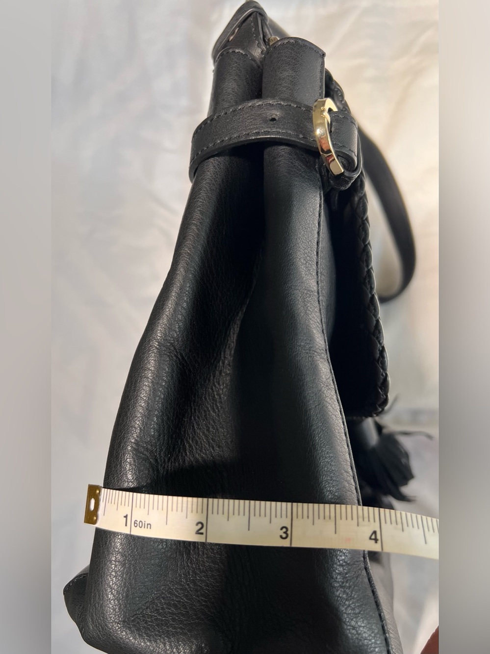LK Bennett Black Leather Shoulder Bag with Braided Tassel with storage bag - Picture 10 of 15